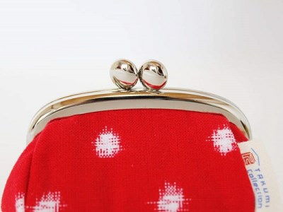 久留米絣 福ふくがま口財布 （赤白玉）_Jk014