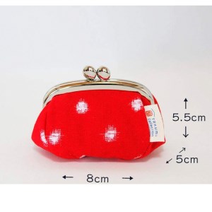 久留米絣 福ふくがま口財布 （赤白玉）_Jk014