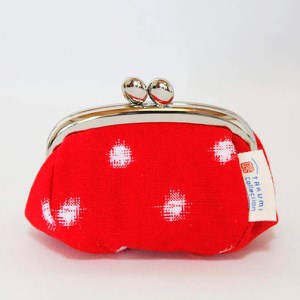久留米絣 福ふくがま口財布 （赤白玉）_Jk014