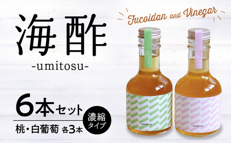 海酢6本セット（濃縮タイプ）_海酢 180ml 6本 セット 桃 白ぶどう 各 3本 濃縮タイプ フルーツビネガー umitosu フコイダン 配合 お酢 ドリンク 炭酸割り ミルク割り アレンジ いろいろ かわいい こだわり 瓶 ギフトボックス入り 贈答用 おすすめ お取り寄せ 福岡県 久留米市 送料無料_Ex210