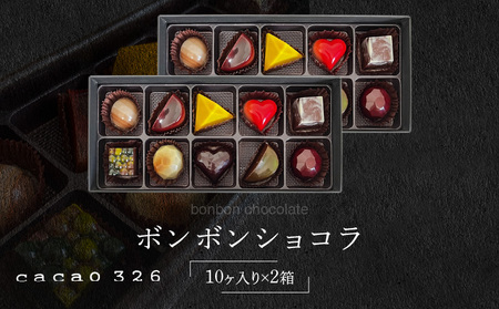 cacao 326  ボンボンショコラ 10ヶ入 × 2箱_cacao 326 ボンボンショコラ 10ヶ入×2箱 ビーントゥーバー Bean to Bar チョコレート 新鮮 フルーツ 10種類 詰め合わせ 素材 そのもの 香り 味 職人 手作り 材料 生産農家 こだわり 厳選 ギフト ご褒美 洋菓子 スイーツ お取り寄せ 久留米市 送料無料_Dw018