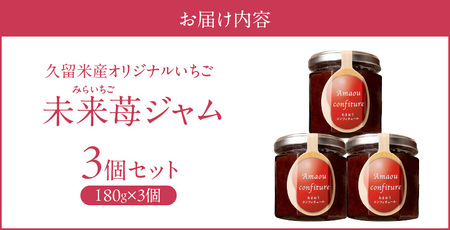 久留米産ブランドいちご　未来苺（みらいちご）ジャムセット_久留米産 未来苺 みらいちご ジャム 180g × 3個 セット あまおう いちご 甘い オリジナル 上質 果物 フルーツ 朝食 ヨーグルト パン トースト 瓶 国産 南国フルーツ株式会社 お取り寄せ グルメ 福岡県 久留米市 送料無料_Ca007