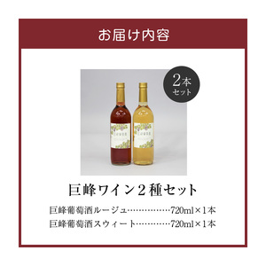 久留米市田主丸町で育った葡萄100％ 巨峰ワイン2種セット（720ml×2本）_巨峰ワイン2本セット_Ew003