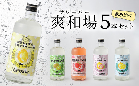 【年内発送】爽和場（サワーバー） 飲み比べ5本セット_爽和場 サワーバー 5種類 飲み比べ 500ml 5本 セット レモンサワーの素 割るだけ 糖類ゼロ プリン体ゼロ レモン グレープフルーツ もも キウイ あまおう レモンサワー サワー リキュール お酒 福岡 久留米 送料無料_Ew006