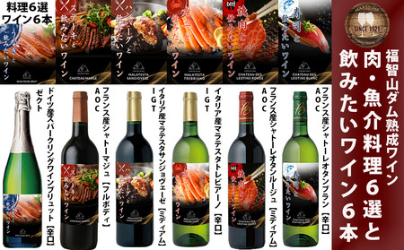 福智山ダム熟成 肉＆魚介料理6選と飲みたい赤＆白＆SPワイン 6本詰め合わせセット FD339 熟成ワイン ワイン 酒 お酒