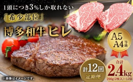 【定期便12回】 博多和牛 ヒレ 200g (2枚入り) 黒毛和牛