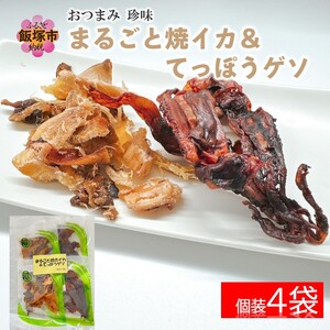 ＼ポスト投函／おつまみ 珍味 まるごと焼イカ&てっぽうゲソ（小）ゆうパケットでお届け！ おつまみ イカ 焼イカ ゲソ てっぽうゲソ セット 珍味 詰め合わせ 小袋 小分け【Z3-026】