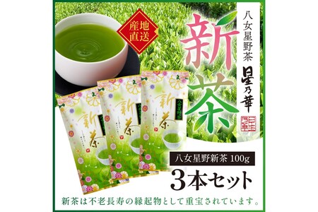 新茶 八女星野茶 100g 3本詰め＜先行予約＞【A2-132】新茶 日本茶 緑茶 八女茶 八女星野茶