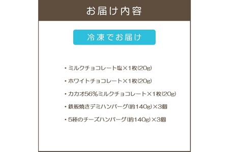 鉄板焼ハンバーグ(2種各3個)＆カカオ研究所 人気セット(チョコレート チョコ カカオ研究所 カカオ 鉄板焼 ハンバーグ デミグラスソース)【B-203】