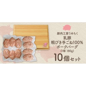 乳豚 粗挽きハンバーグ10個乳豚 にゅうとん 福岡 ブランドポーク 粗挽き あらびき 手ごね 肉汁 ふんわり バーグ 旨味 ポーク 10個 冷凍【A7-035】