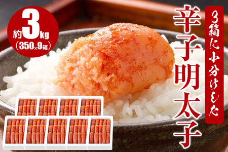 3箱に小分けした辛子明太子 350g×9箱(計3.15kg)