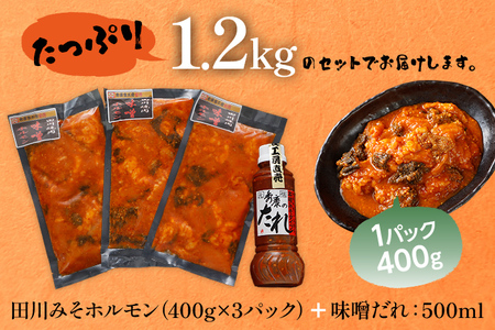 田川みそホルモン 1.2kg 400g×3パック 味噌だれ500ml×1本 しま腸