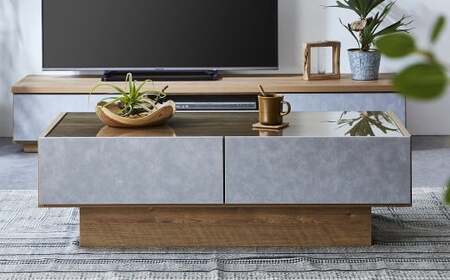 ハリーファ120センターテーブル 机 引出し収納 大容量 強化紙 フルオープン三段レール ガラス天板 ストーン柄 北欧モダン ナチュラルモダン リビング スタイリッシュ 家具 インテリア 福岡県 柳川市 送料無料