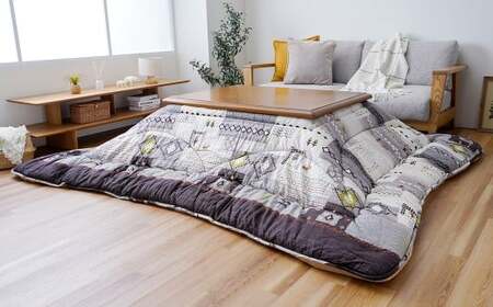 手織り風ギャベデザイン アムルこたつ掛布団 205cm×205cm GY（グレー