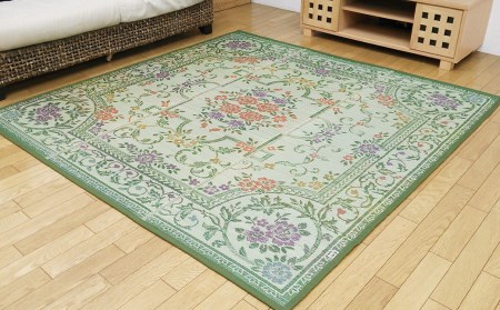 福岡 花ござ DXフラン 240×320cm(ベージュ/グリーン)カーペット ラグ