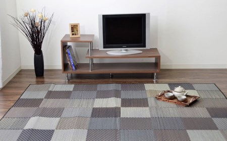 福岡 花ござ DXカラフルブロック 191×191cm(ブルー/グレイ/グリーン) カーペット ラグ