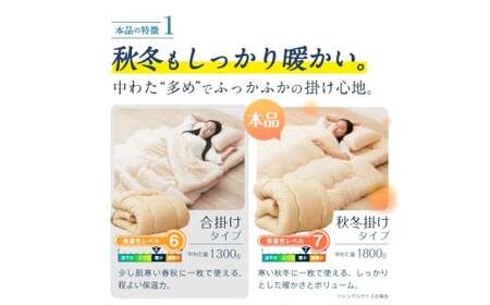 福岡県産 防ダニ抗菌掛け布団 シングルロング 秋冬用 150cm×210cm 4色から選べる （アイボリー・オリーブグレー・ベージュ・ブラウン）掛け布団 掛ふとん 布団 ふとん 寝具 睡眠 快眠 日本製 洗える 洗濯可