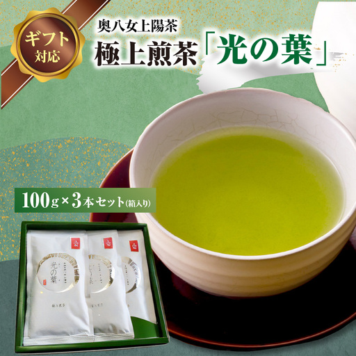 【ギフト用】奥八女上陽茶　極上煎茶「光の葉」100ｇ×3本セット箱 178-001-GFT
