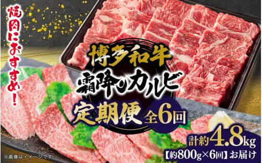 博多和牛 霜降りカルビ 全6回定期便 約800g×6回 072-T094
