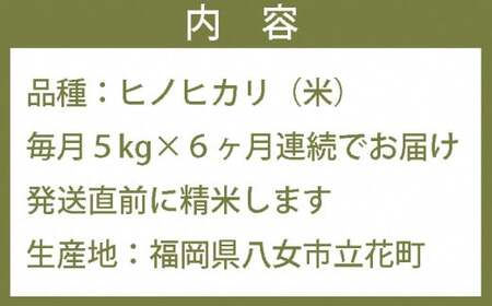 【6ヶ月連続お届け】八女産ヒノヒカリ 5kg！ 清流矢部川と大地の恵み＜定期便＞　026-T002