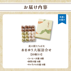 <道の駅たちばなオリジナル>あまゆう大福詰合せ20個入り 抹茶 キャラメル コーヒー 和菓子 洋菓子 八女茶 スイーツ 大福 セット 詰め合せ 福岡県 八女市 054-002