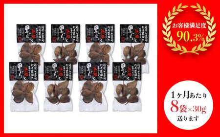 【６ヶ月定期便】＜農薬不使用＞八女八片黒にんにく（30ｇ×8袋）メロンの３.５倍の甘さで臭わない！　012-T002