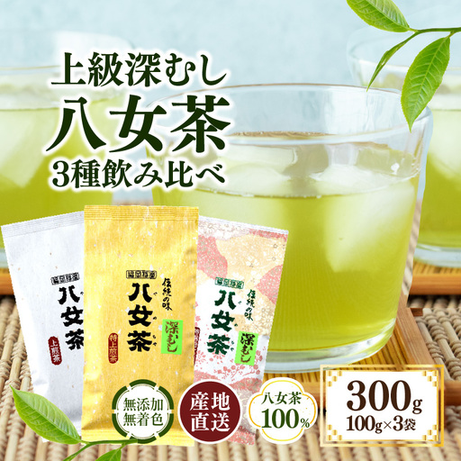 八女茶100％ 「マイルド深むし茶」上級３種飲み比べ 100g×３袋＜岩崎園製茶＞　075-006