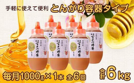 【全6回】 定期便 かの蜂 国産 百花蜂蜜 合計6kg（とんがり容器1kgを毎月1本お届け） 純粋はちみつ ハチミツ 非加熱 ハニー 大容量 定期便 美容 健康 自然食品 福岡県 024-T004