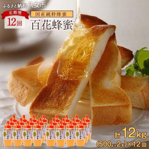 【全12回】 定期便 かの蜂 国産 百花蜂蜜 合計12kg（とんがり容器500gを毎月2本お届け） 純粋はちみつ ハチミツ 非加熱 ハニー 大容量 024-T006