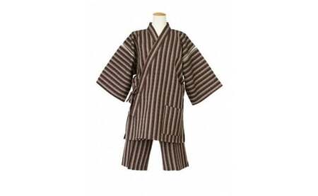 522.紳士用甚平(しじら織・縞柄) LL茶