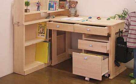 ハンドメイド システム学習机「スター」パイン材 4点セット 机セット 木製 パイン 椅子 学習机 手作り 