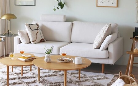 高野木工】レオソファ2.5人掛け ライトブルー