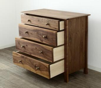 大川家具 ソレイユ 90cm チェスト 引出し4段 天然木ウォールナット