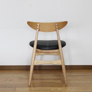 ダイニングチェア　食卓椅子　1脚　NA色　ナチュラル　合成皮革　ブラック色　ステッチ仕上げ　アッシュ無垢材　オーク突板曲木合板
