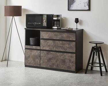 【開梱設置】キッチンカウンター レンジ台 アンサンブル 幅119.7cm 黒洛