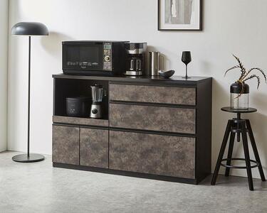 【開梱設置】キッチンカウンター レンジ台 アンサンブル 幅139.1cm 黒洛