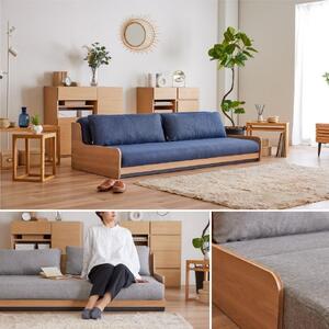 ソファベッド 3人掛け ローリー 200cm ごろ寝ローソファ：オークブラウン×ネイビー【モーブル】【大川家具】