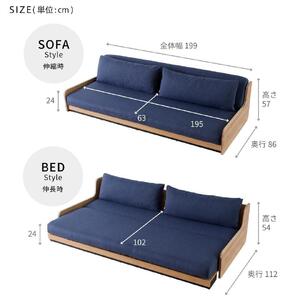 ソファベッド 3人掛け ローリー 200cm ごろ寝ローソファ：オークナチュラル×ネイビー【モーブル】【大川家具】