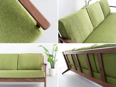 コペンハーゲン01 3Pソファ ウォールナット/アネルカグリーン 幅195 奥行76 高さ70