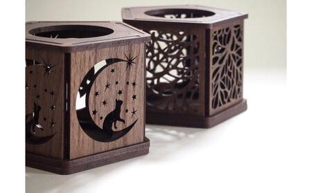 LED キャンドルホルダー 木製 レーザー加工雑貨 ウォールナット インテリア雑貨 キャンドルホルダー002 3個セット