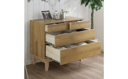 【レッドオーク】大川家具 幅90cm 3段 チェスト -ramsey-ラムジー