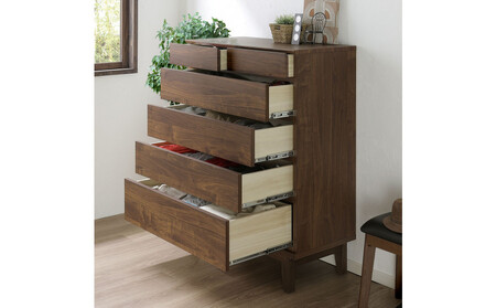 【ウォールナット】大川家具 幅90cm 5段 チェスト -ramsey-ラムジー
