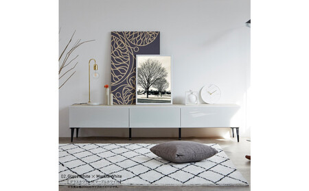 テレビボード 幅220cm ローボード テレビ台 リスボン グラスホワイト×マーブルホワイト 【モーブル】【大川家具】