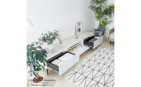 テレビボード 幅200cm ローボード テレビ台 リスボン グラスホワイト×マーブルホワイト 【モーブル】【大川家具】