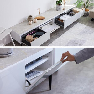 テレビボード 幅240cm ローボード テレビ台 リスボン グラスホワイト(GWH)×マーブルホワイト【モーブル】【大川家具】