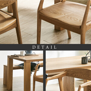 【大川家具】無垢材 ダイニングテーブルセット・肘付きチェア 凛 幅1500 ホワイトオーク