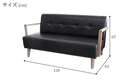 ポッキー２人掛けソファー肘掛け付き【生地ソフトレザーブラック】