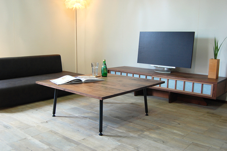 【無垢天板＆シンプル鉄脚デザイン】TEZUローテーブル 90　ウォールナット