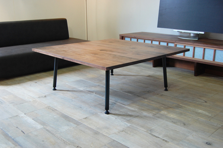 【無垢天板＆シンプル鉄脚デザイン】TEZUローテーブル 90　ウォールナット