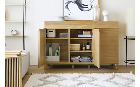 【開梱設置】高野木工 LECCE レッチェ 134キャビネット オーク【10年保証】